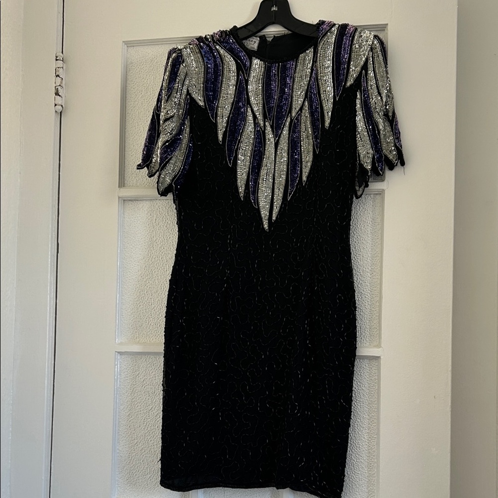 Stenay Black Mini Dress with Silver and Purple Details